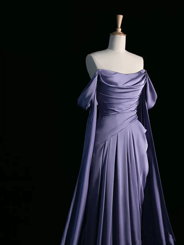Elegant Purple Satin Classy Prom Dress, Draped Bodice Classy Party Dress