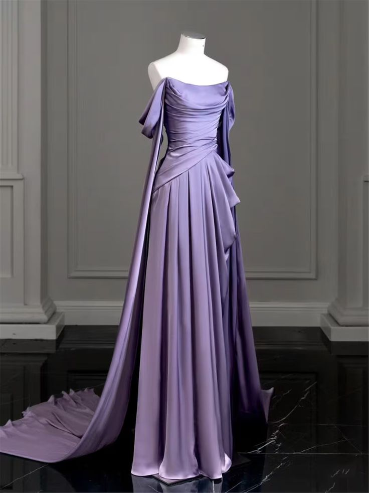 Elegant Purple Satin Classy Prom Dress, Draped Bodice Classy Party Dress Main image