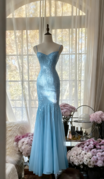 Sparkly Spaghetti Straps Purple Mermaid Wedding Guest Dress Beaded Tulle Chiffon Long Classy Prom Dress