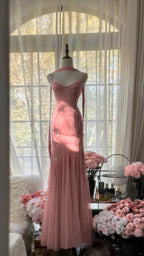 Sparkly Spaghetti Straps Purple Mermaid Wedding Guest Dress Beaded Tulle Chiffon Long Classy Prom Dress