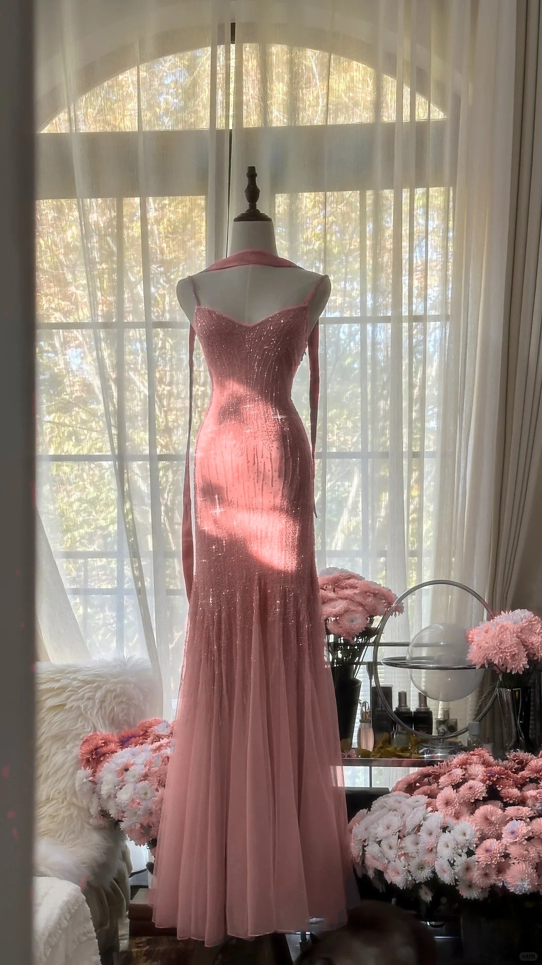 Sparkly Spaghetti Straps Purple Mermaid Wedding Guest Dress Beaded Tulle Chiffon Long Classy Prom Dress