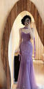 Sparkly Spaghetti Straps Purple Mermaid Wedding Guest Dress Beaded Tulle Chiffon Long Classy Prom Dress