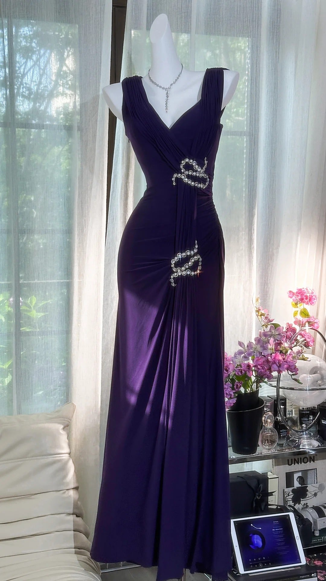 Elegant Purple Strapless Chiffon Long Classy Prom Dress Secondary image