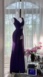 Elegant Purple Strapless Chiffon Long Classy Prom Dress