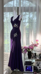 Elegant Purple Strapless Chiffon Long Classy Prom Dress