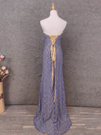 Elegant Purple Sweetheart Neck Split Lace Long Classy Prom Dress