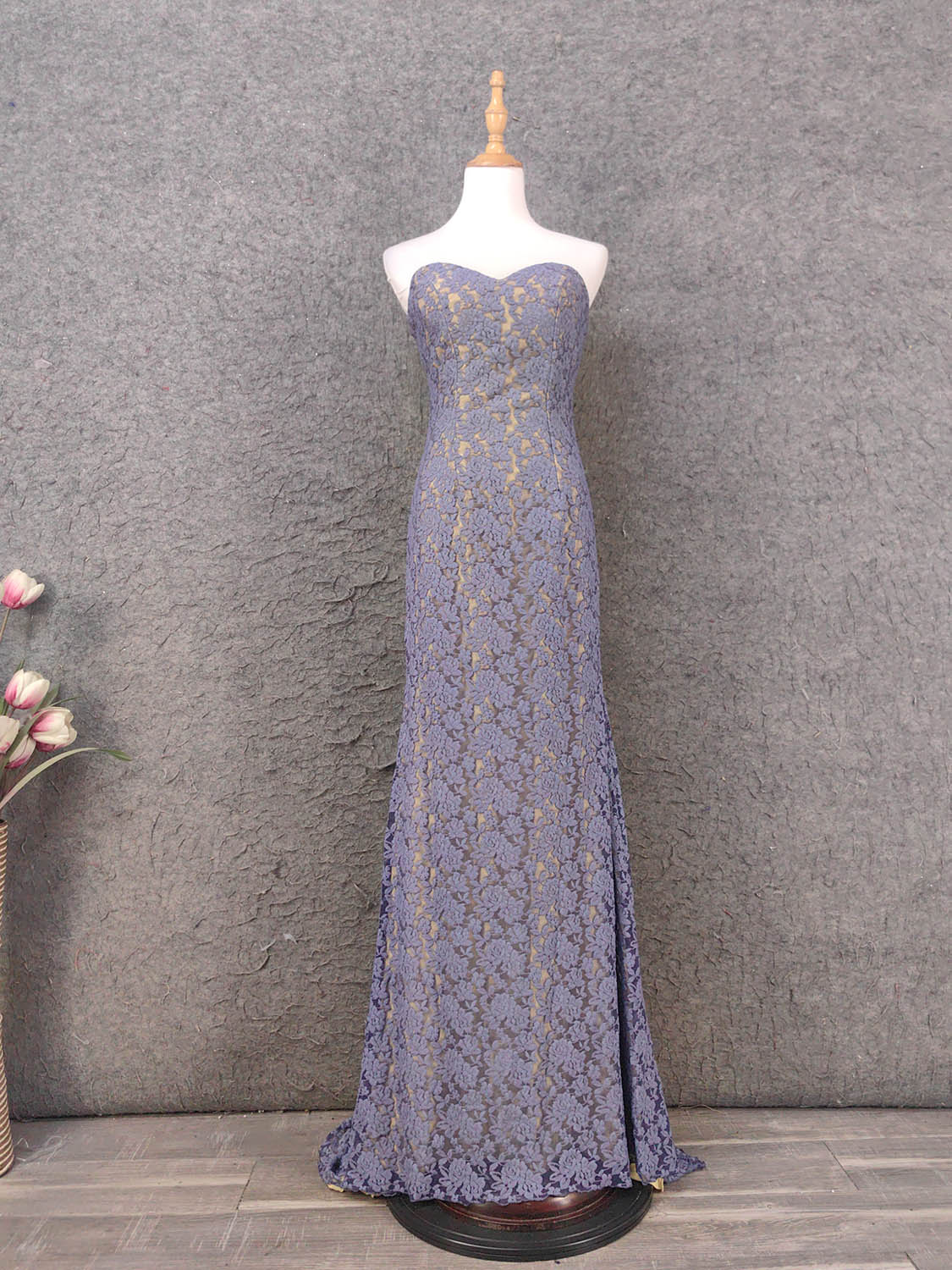 Elegant Purple Sweetheart Neck Split Lace Long Classy Prom Dress