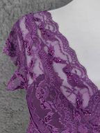 Elegant Purple V-Neck Lace Long Classy Prom Dress