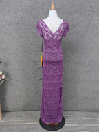 Elegant Purple V-Neck Lace Long Classy Prom Dress