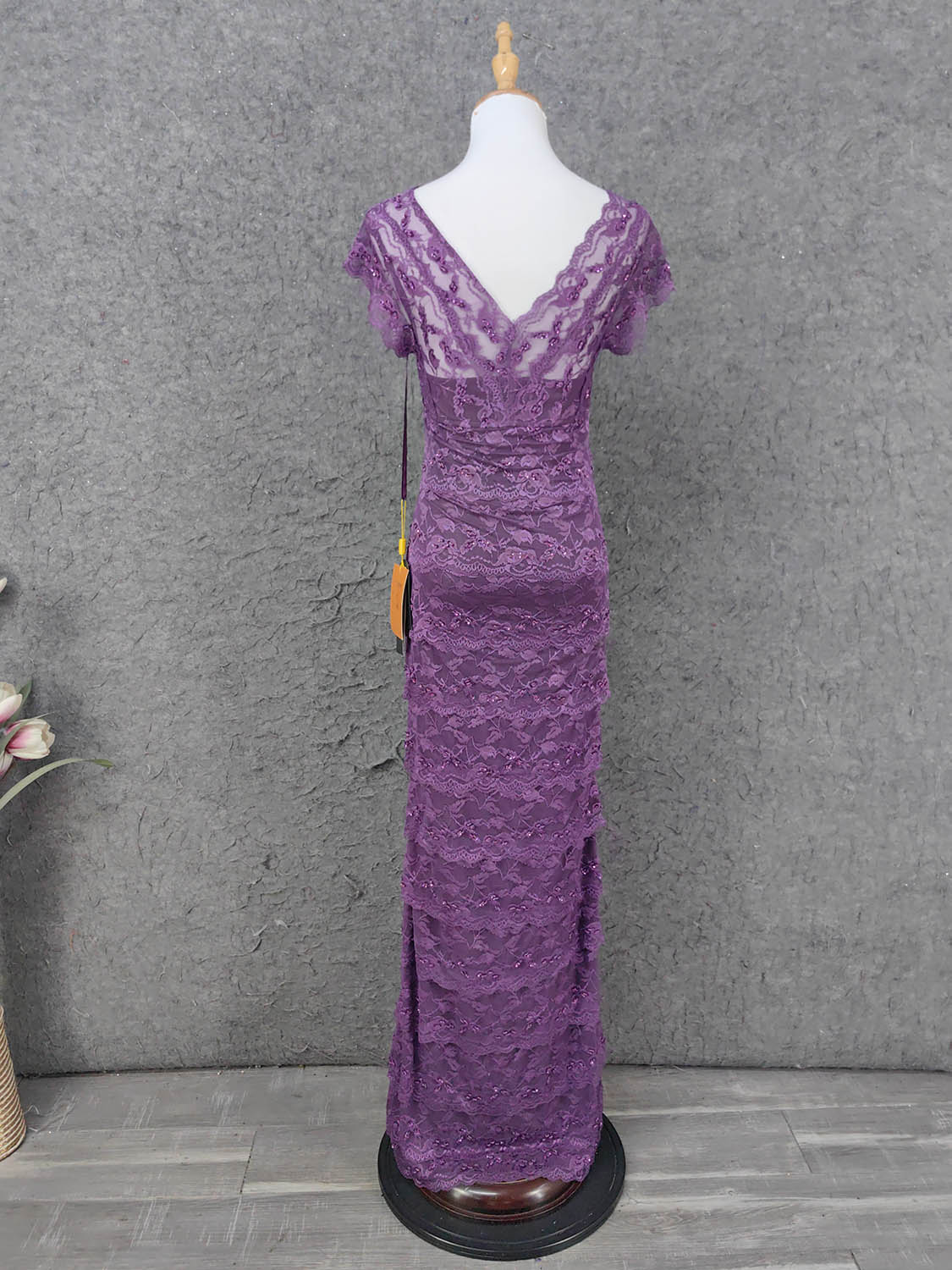 Elegant Purple V-Neck Lace Long Classy Prom Dress