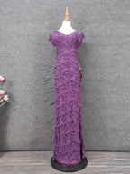 Elegant Purple V-Neck Lace Long Classy Prom Dress