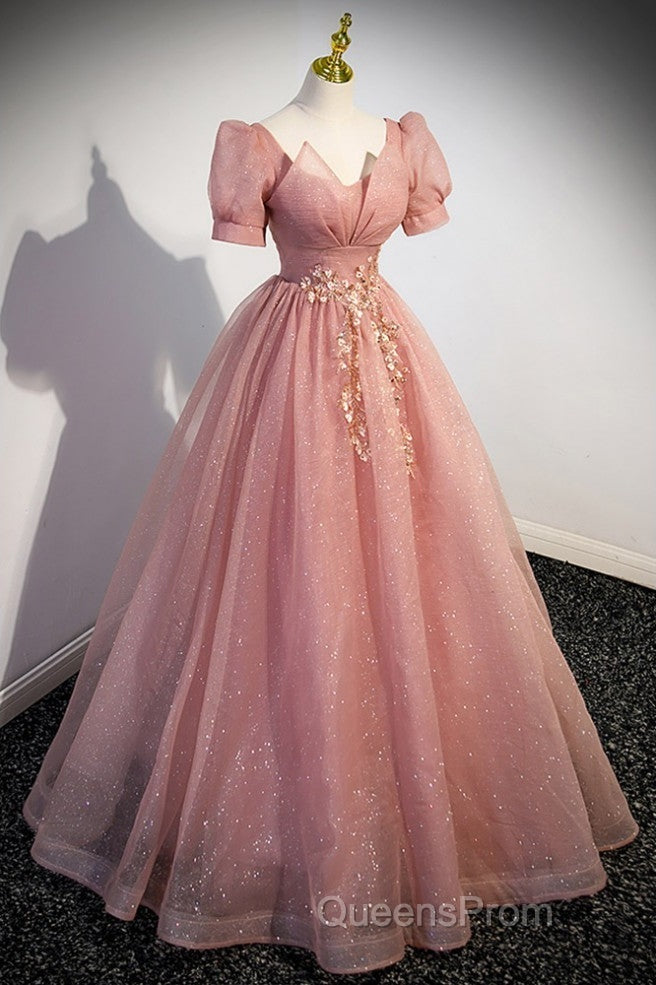 Elegant Red Pink Beaded Rhinestone Fluffy Short Sleeved Ball Dress With Red Pink V-Neck Butterfly Patch Flower Dew Back Strap And Floor Length Evening Dress Secondary image