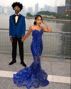 Elegant Royal Blue Sequin Beaded Appliques Mermaid Classy Prom Dress Classy Evening Dress