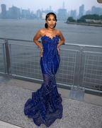 Elegant Royal Blue Sequin Beaded Appliques Mermaid Classy Prom Dress Classy Evening Dress