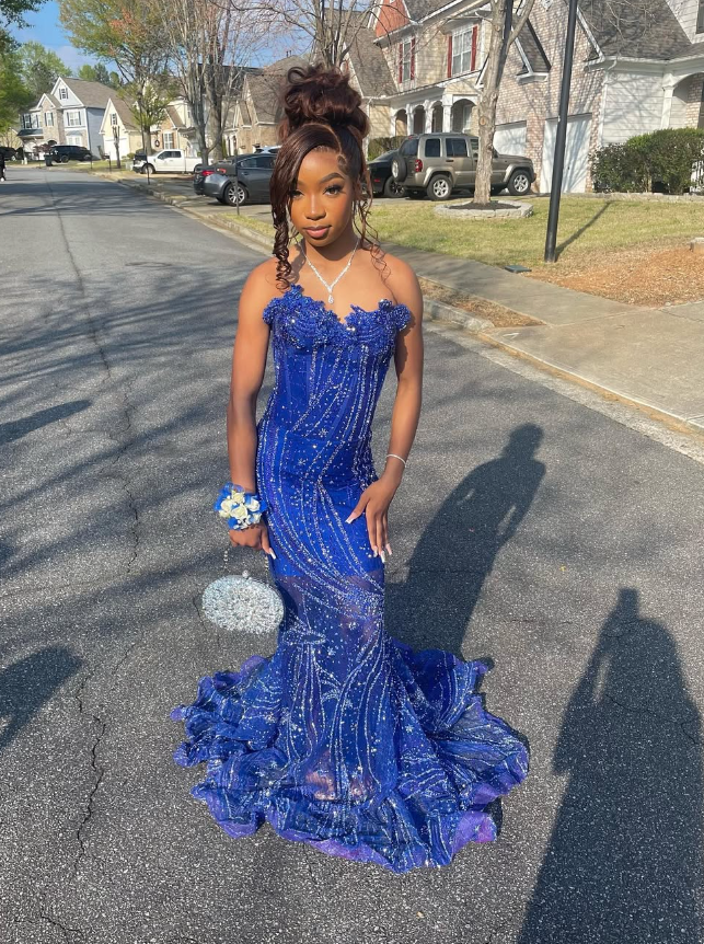 Elegant Royal Blue Sequin Beaded Appliques Mermaid Classy Prom Dress Classy Evening Dress