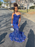 Elegant Royal Blue Sequin Beaded Appliques Mermaid Classy Prom Dress Classy Evening Dress