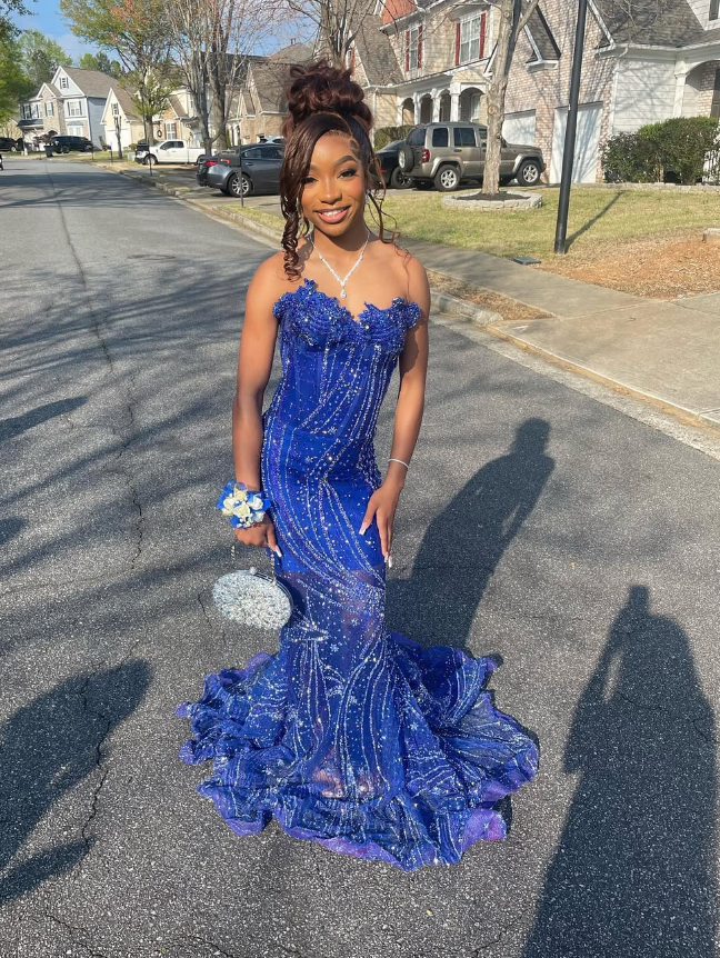 Elegant Royal Blue Sequin Beaded Appliques Mermaid Classy Prom Dress Classy Evening Dress