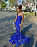 Elegant Royal Blue Sequin Beaded Appliques Mermaid Classy Prom Dress Classy Evening Dress