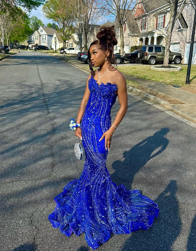 Elegant Royal Blue Sequin Beaded Appliques Mermaid Classy Prom Dress Classy Evening Dress