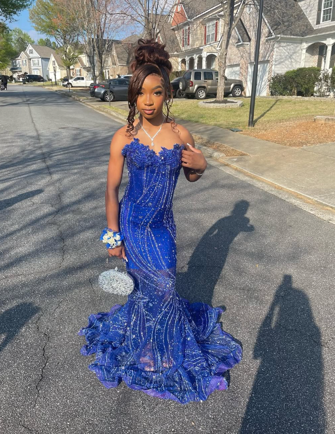 Elegant Royal Blue Sequin Beaded Appliques Mermaid Classy Prom Dress Classy Evening Dress