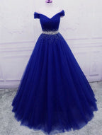 Elegant Royal Blue Tulle Sequins Classy Prom Dress 2026, A-Line Long Party Dress
