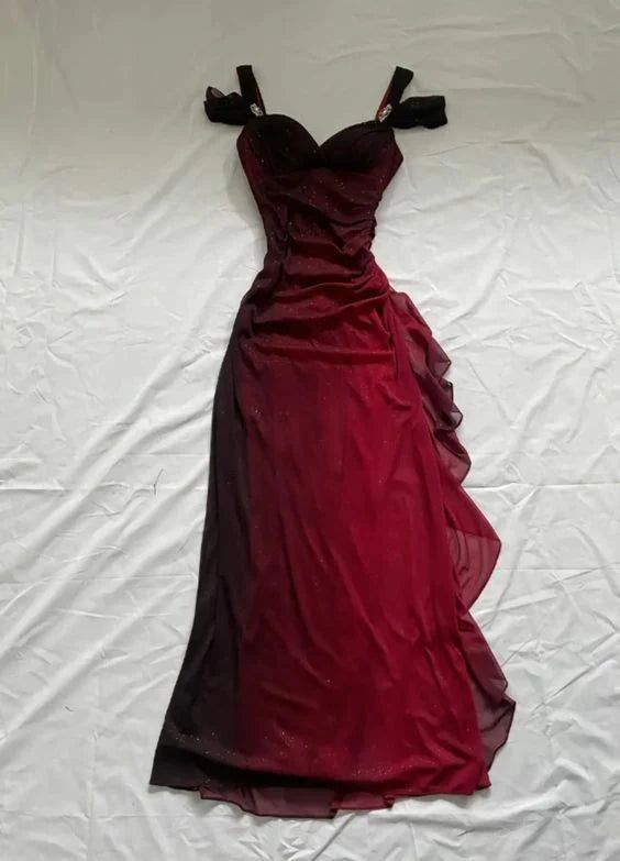 Affordable Party Dress Under $160’œElegant Purple Glitter Ruffled Chiffon Classy Prom Dress