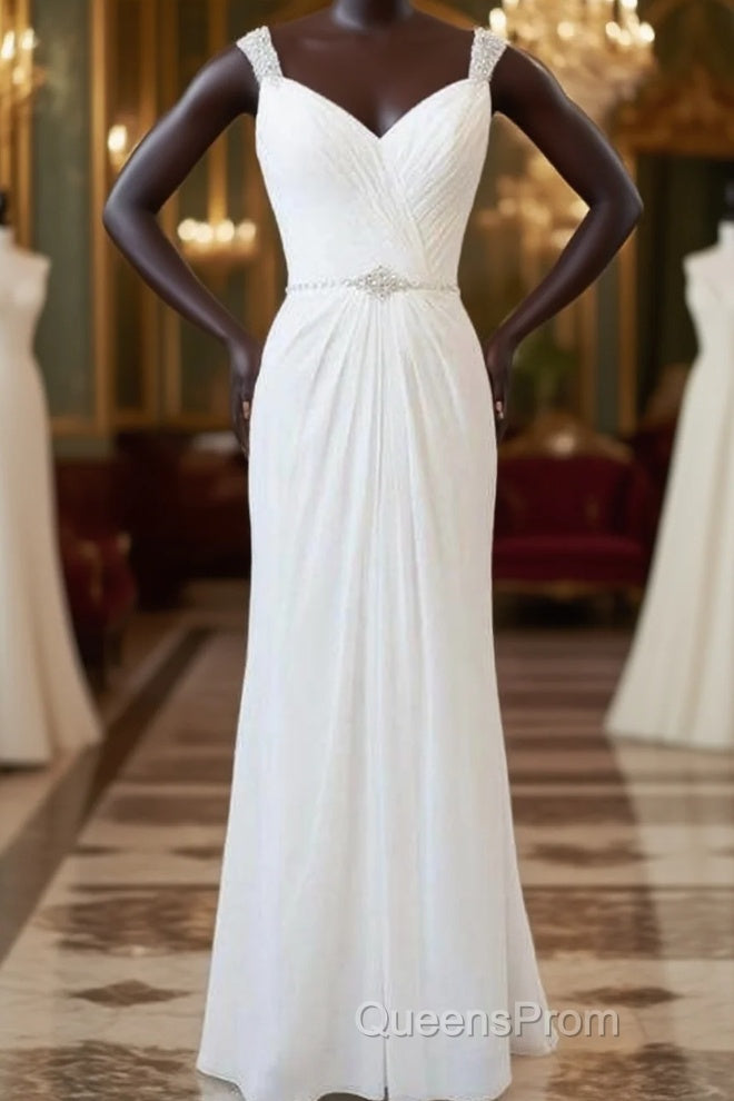 Elegant Ruffle Beading Chiffon Sheath Wedding Dress Main image