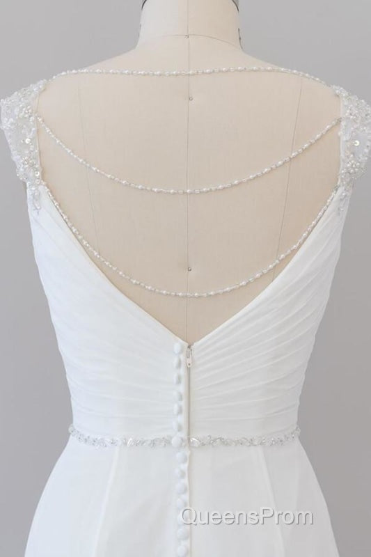 Elegant Ruffle Beading Chiffon Sheath Wedding Dress