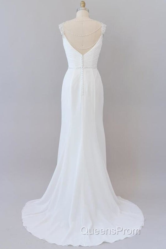 Elegant Ruffle Beading Chiffon Sheath Wedding Dress Secondary image