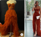 Elegant Rust Tiered Ruffles Tulle Classy Prom Dress