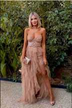 Elegant Rust Tiered Ruffles Tulle Classy Prom Dress