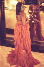 Elegant Rust Tiered Ruffles Tulle Classy Prom Dress