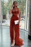 Elegant Rust Tiered Ruffles Tulle Classy Prom Dress
