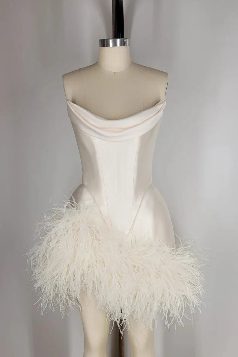 Elegant Satin Tube Top Feather Edge Bodycon 19Th Birthday Homecoming Dress Secondary image