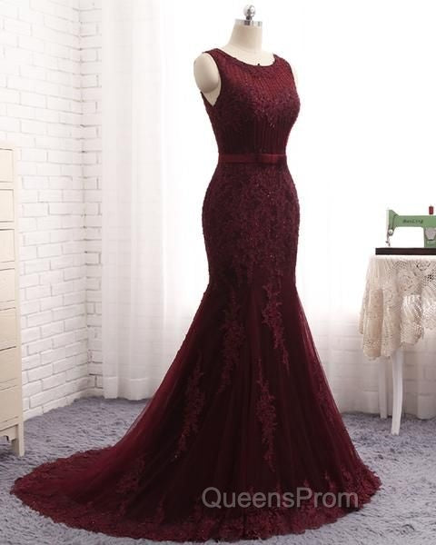 Elegant Scoop Sleeveless Tulle Mermaid Appliques Sequins Zipper Evening Prom Dress Secondary image