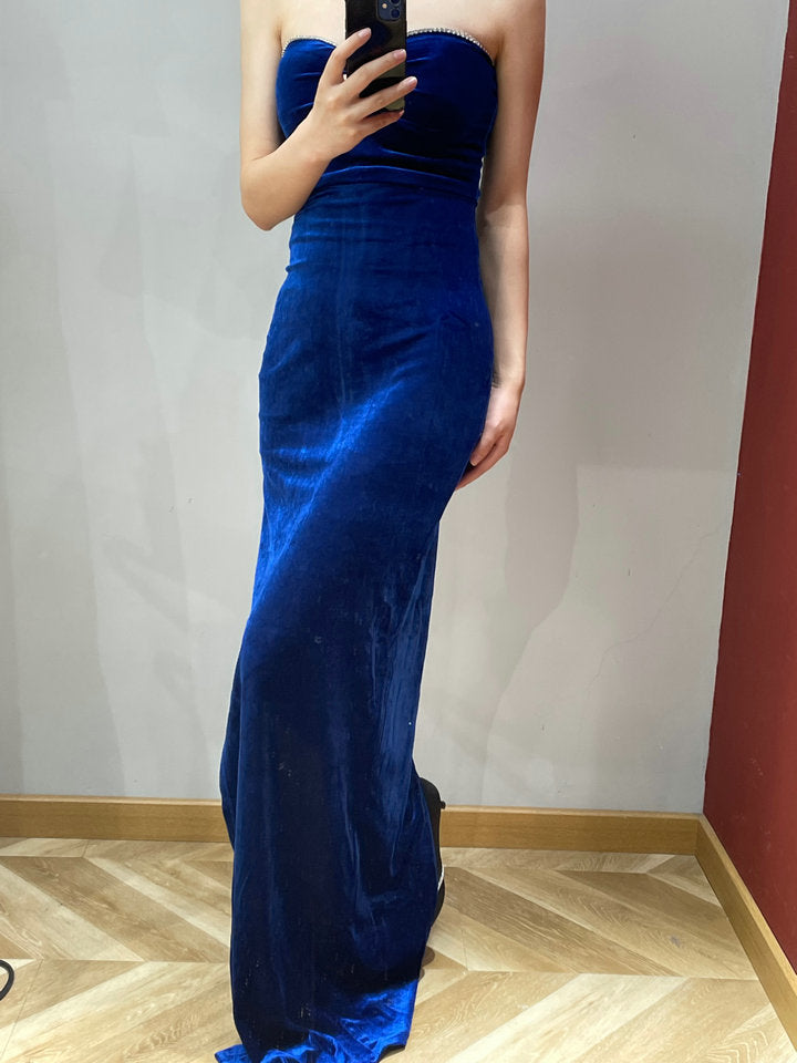 Elegant Sexy Royal Blue Sweetheart Neck Velvet Long Classy Prom Dress