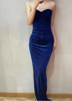 Elegant Sexy Royal Blue Sweetheart Neck Velvet Long Classy Prom Dress