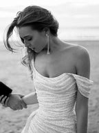 Elegant Sheath Off The Shoulder Sequin Slit Classy Prom Dress Birthday Outfits With Ruffles