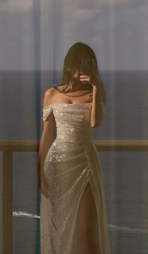 Elegant Sheath Off The Shoulder White Slit Sequin Classy Prom Dress Long Classy Evening Dress