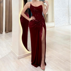 Elegant Sheath Strapless Pink Sequin Slit Long Classy Prom Dress Party Dress 22Th Birthday Outfits Graduation Dress
