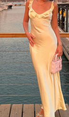 Elegant Sheath Straps Floor-Length Satin Long Yellow Classy Evening Dress Classy Prom Dress