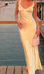 Elegant Sheath Straps Floor-Length Satin Long Yellow Classy Evening Dress Classy Prom Dress