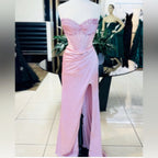 Elegant Sheath Sweetheart Sequin Pink Satin Slit Classy Prom Dress Classy Evening Dress