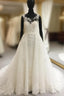 Elegant Sheer Lace Appliques Neckline Court Train Princess Wedding Dress
