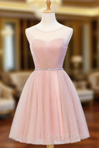 Elegant Short Pink Tulle Evening Prom Dress, Short Pink Tulle Evening Homecoming Dress