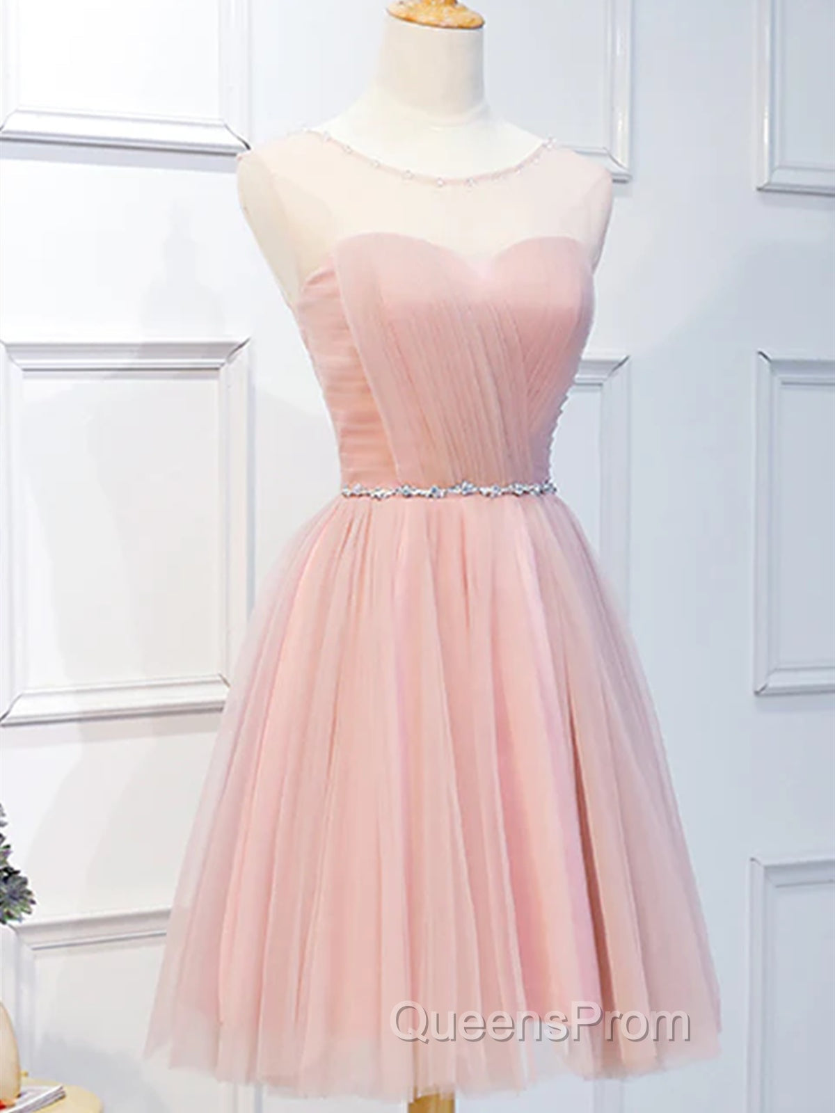 Elegant Short Pink Tulle Evening Prom Dress, Short Pink Tulle Evening Homecoming Dress Secondary image