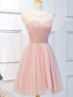 Elegant Short Pink Tulle Evening Prom Dress, Short Pink Tulle Evening Homecoming Dress