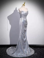 Elegant Silver Sequin Mermiad Evening Prom Dress Long Evening Dress