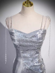 Elegant Silver Sequin Mermiad Evening Prom Dress Long Evening Dress
