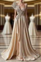 Elegant Sleeveless A-line Evening Prom Dress Long With Split
